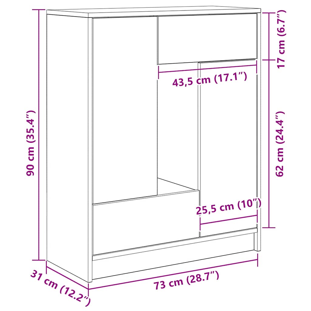 Komoda s ladicama i vratima smeđi hrast 73x31x90 cm