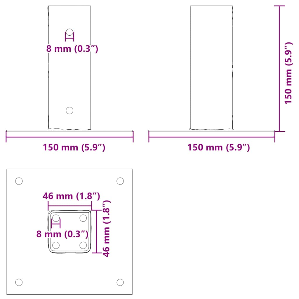 Postolja za stupove kvadratna 12 kom 46x46 mm pocinčani čelik