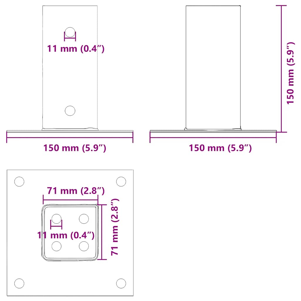 Postolja za stupove kvadratna 4 kom 71x71 mm pocinčani čelik