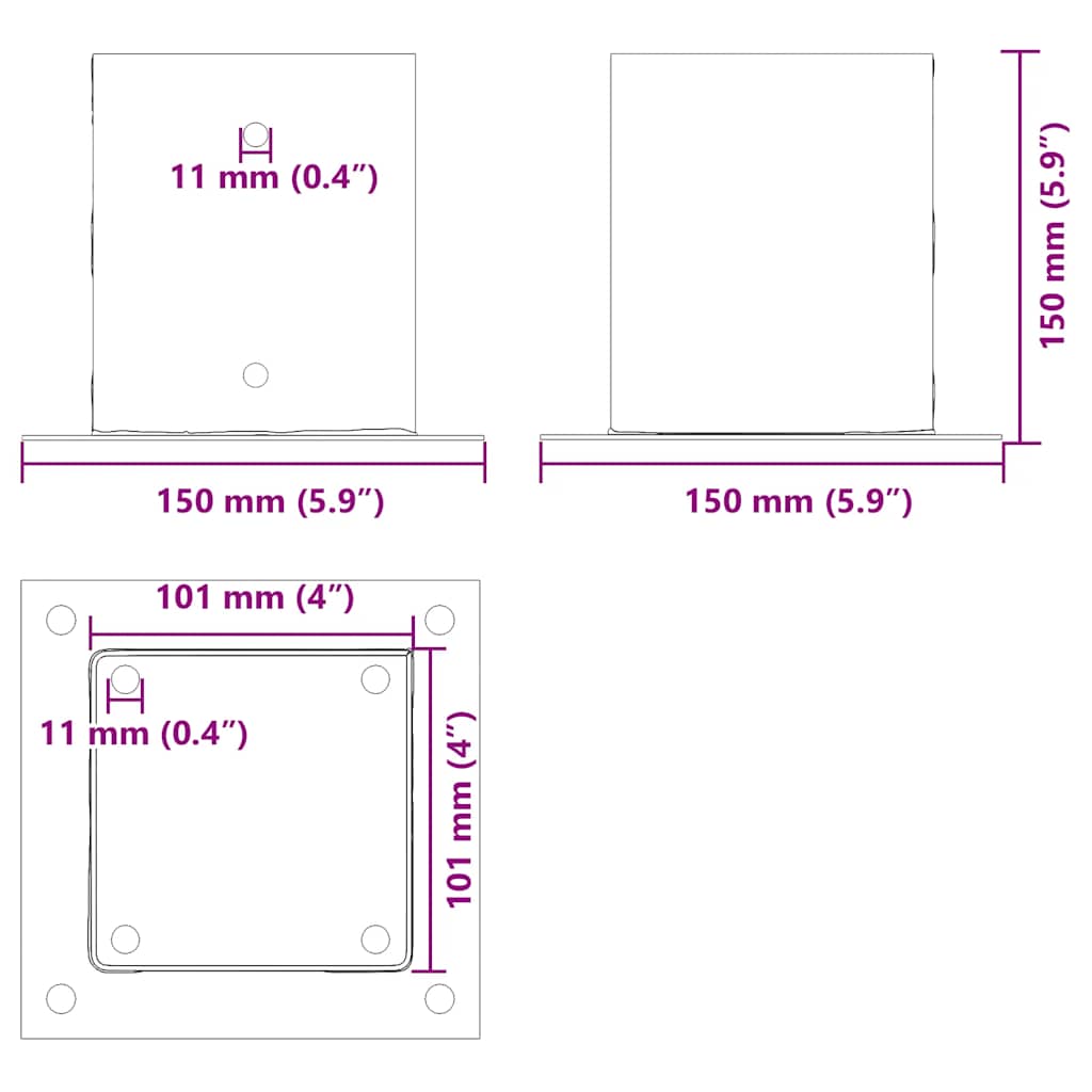 Postolja za stupove kvadratna 4 kom 101x101 mm pocinčani čelik