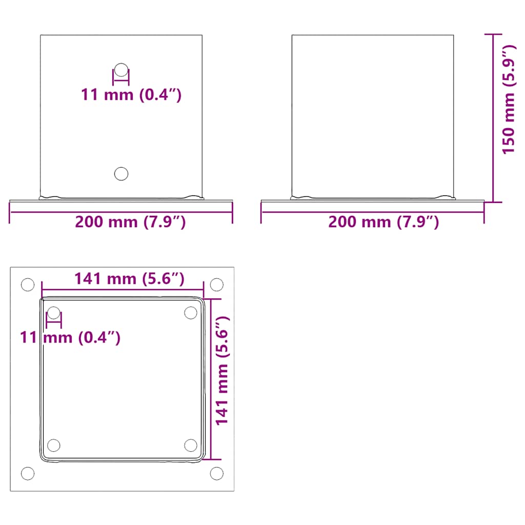 Postolja za stupove kvadratna 4 kom 141x141 mm pocinčani čelik