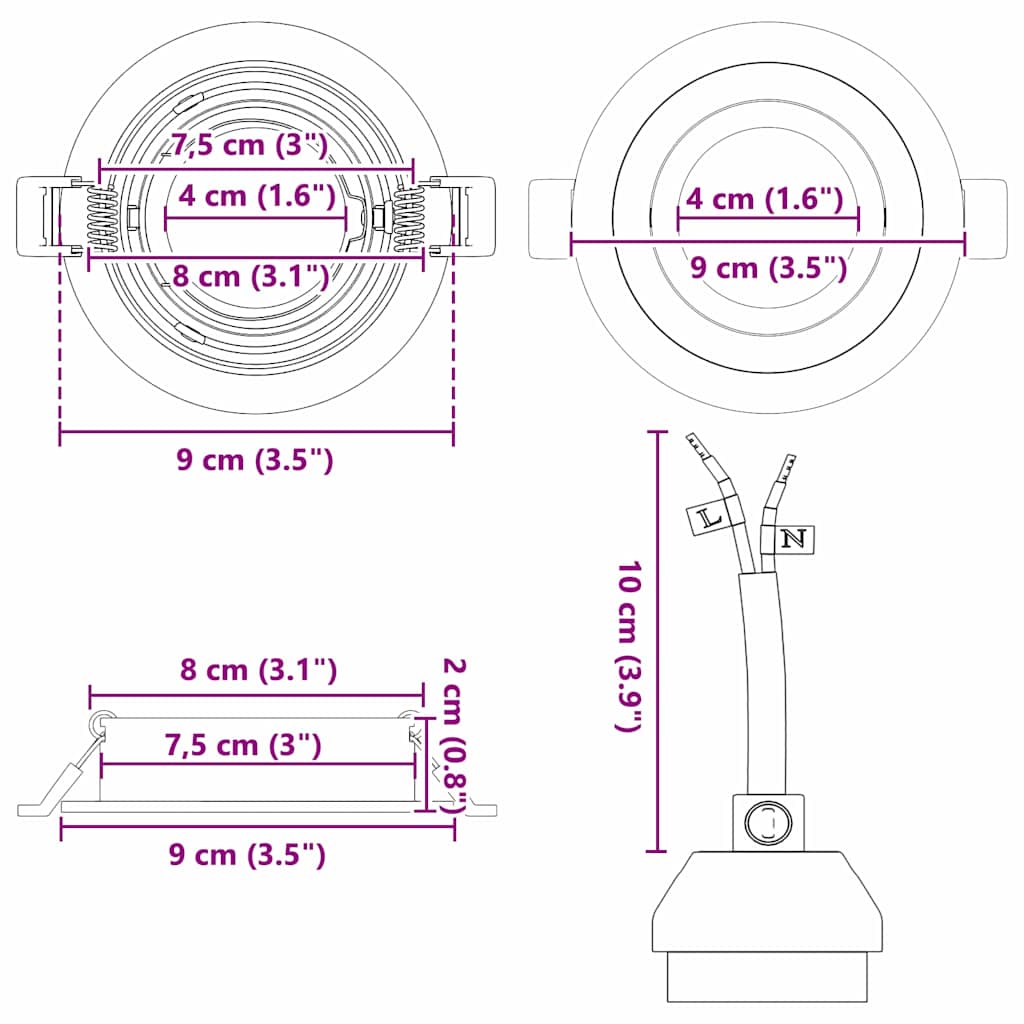 Reflektor 12 pcs Crna 9 x 9 x 2 cm Aluminij