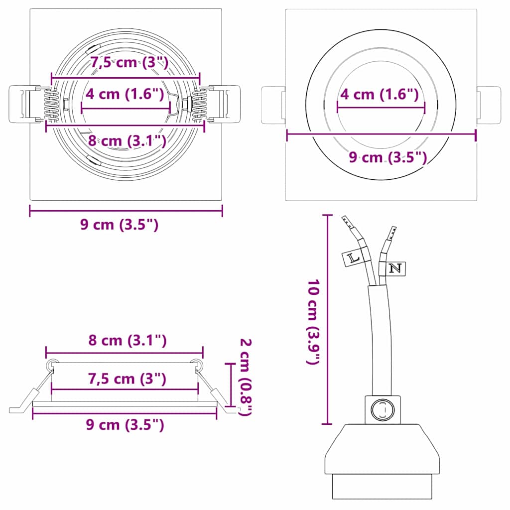 Reflektor 12 pcs Crna 9 x 9 x 2 cm Aluminij