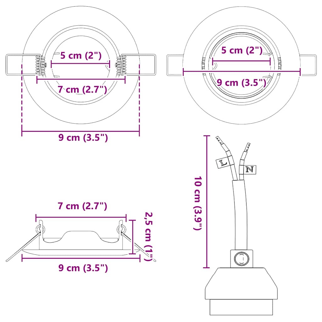 Reflektor 6 pcs Crna 9 x 9 x 2.5 cm Metal