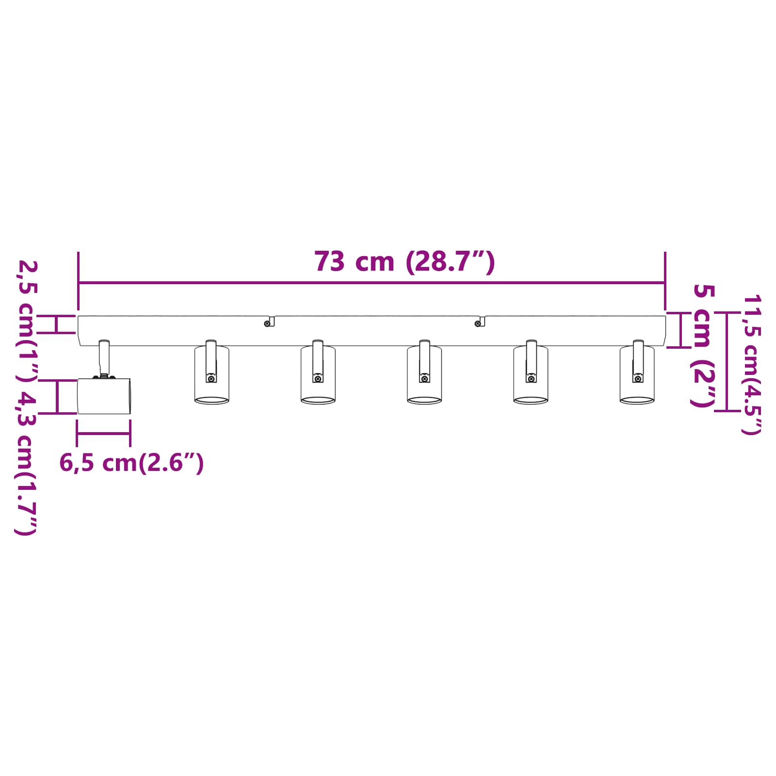 Stropni reflektor Bijelo 73 x 6,5 x 11,5 cm Metal