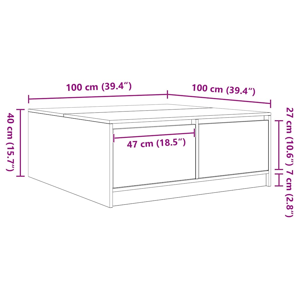 stol za kavu s ladicama sonoma hrast 100x100x40 cm