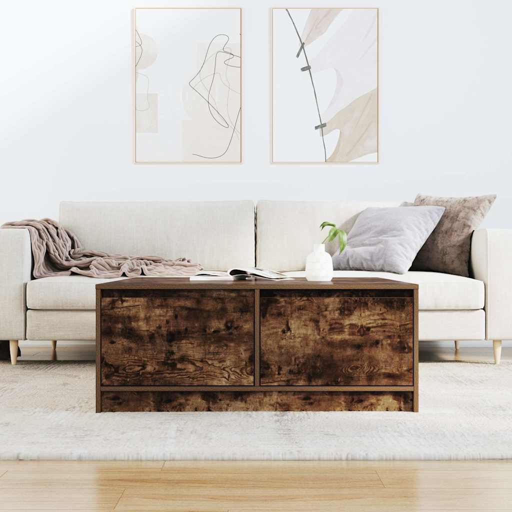 stol za kavu s ladicama dimljeni hrast 100x100x40 cm