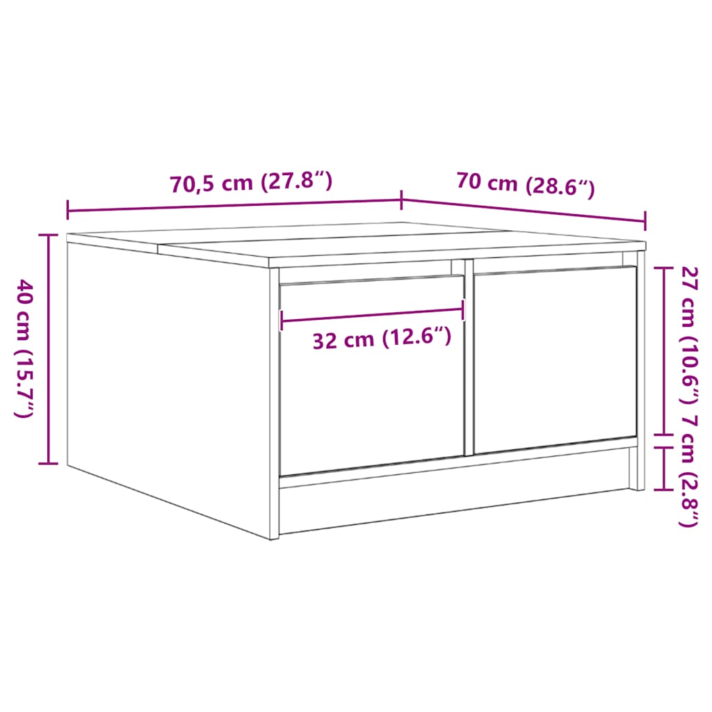 stol za kavu s ladicama crni hrast 70,5x70x40 cm