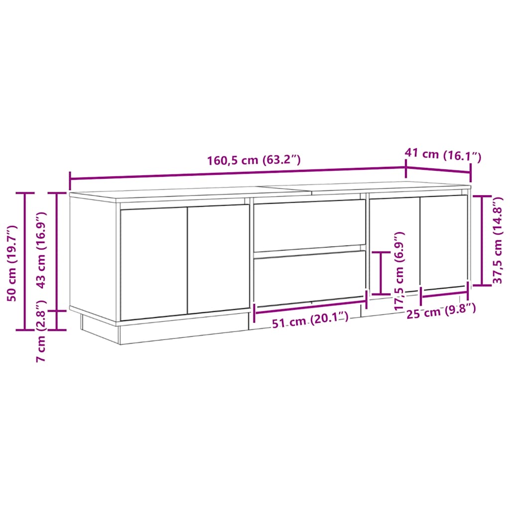 TV ormarić s LED svjetlima siva boja betona 160,5x41x50 cm