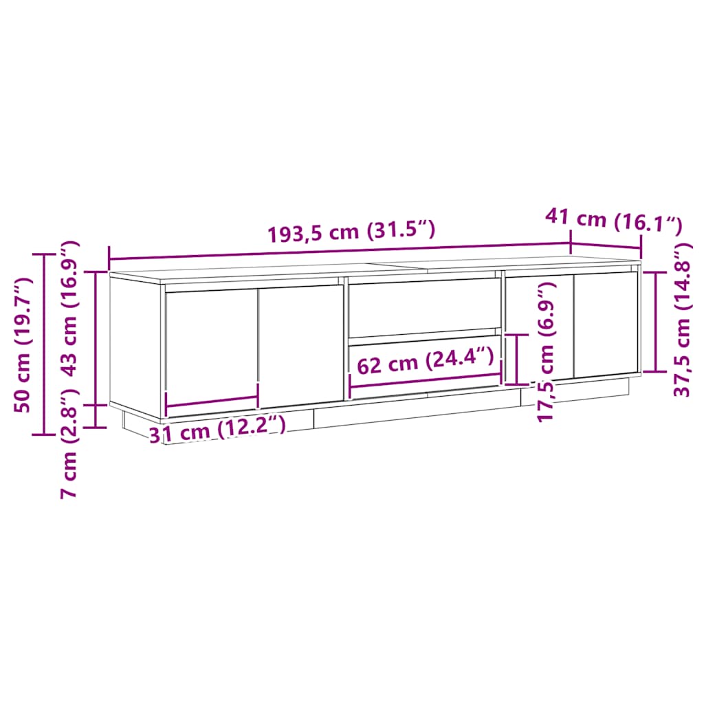 TV ormarići s LED svjetlima 2 kom boja drva 193,5x41x50 cm