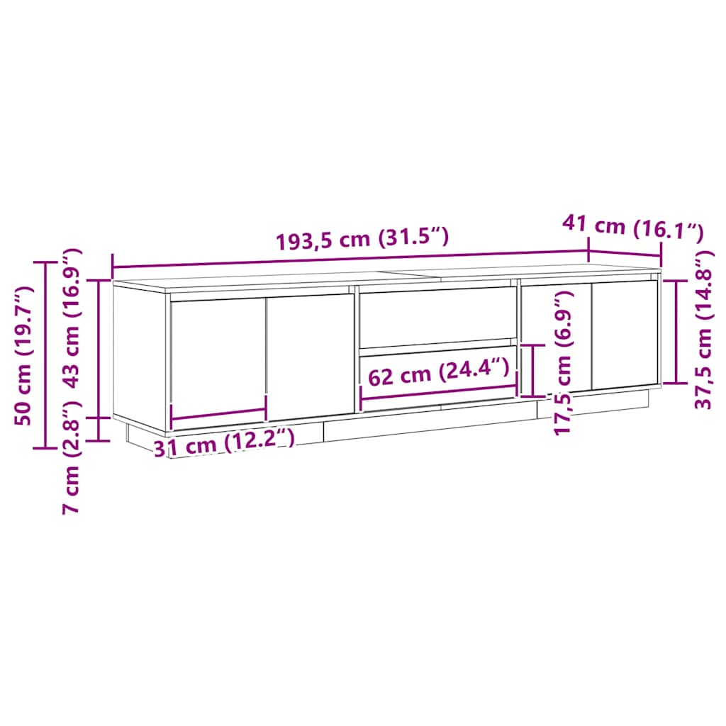 TV ormarić s LED svjetlima Artisan hrast 193,5x41x50 cm