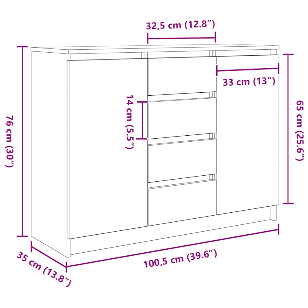 Komoda s ladicom siva sonoma 100,5x35x76 cm konstruirano drvo