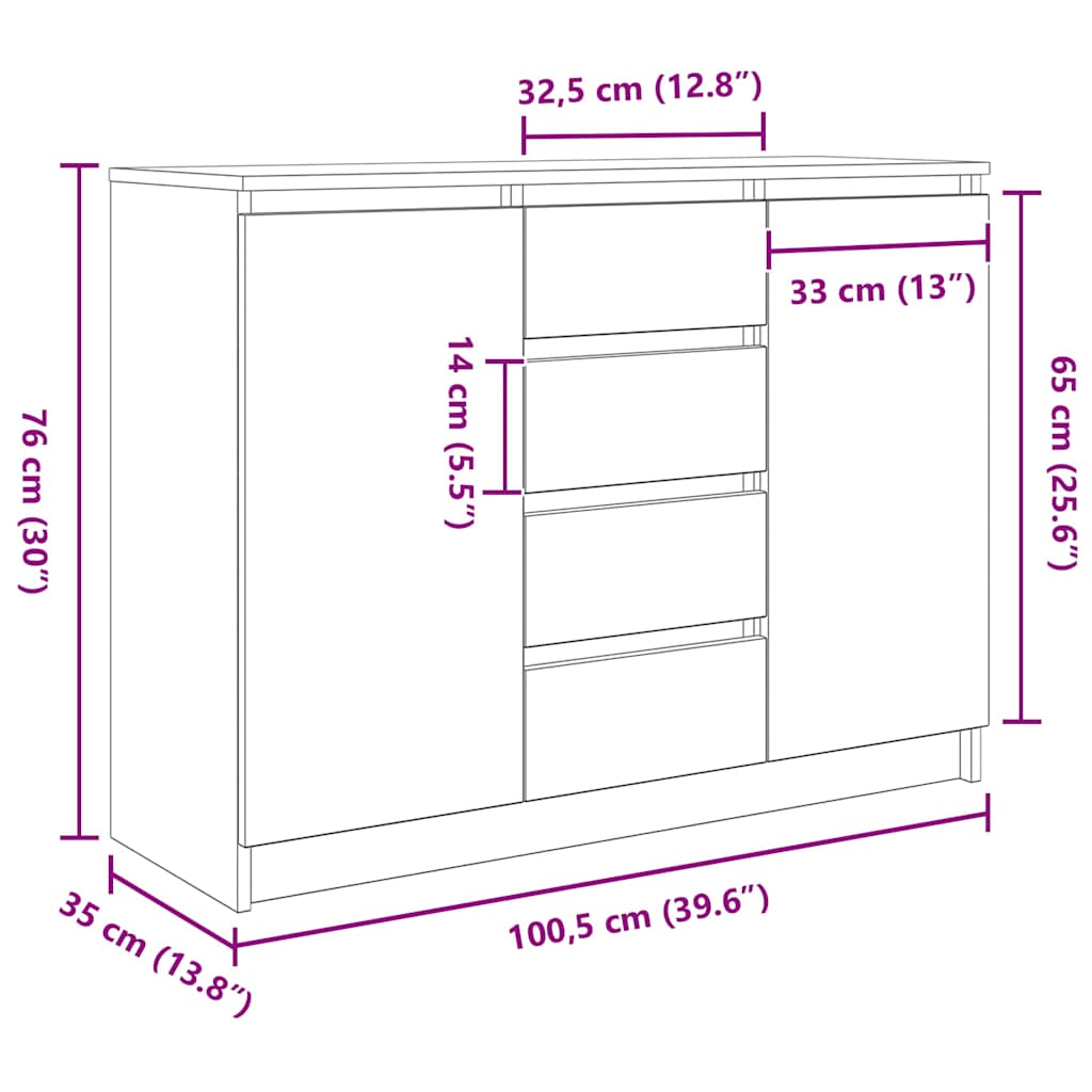 Komoda s ladicama artisan hrast 100,5x35x76cm konstruirano drvo