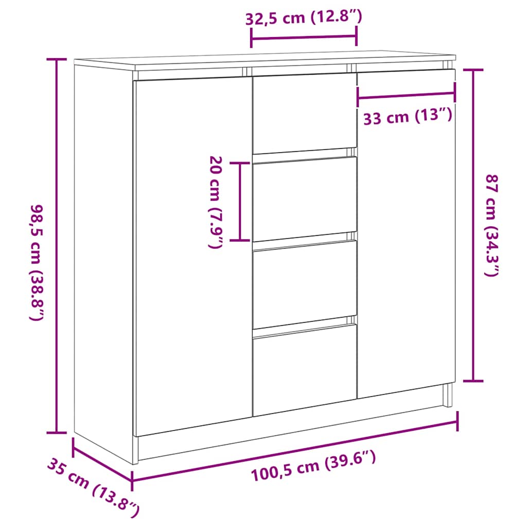 Komoda s ladicama beton siva 100,5x35x98,5 cm konstruirano drvo