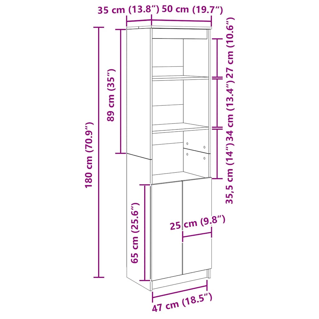 Visoka komoda siva betona 50x35x180 cm od konstruiranog drva