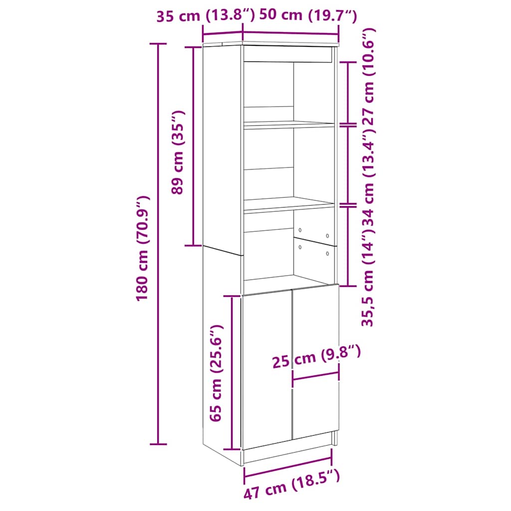 Visoka komoda siva sonome 50x35x180 cm od konstruiranog drva