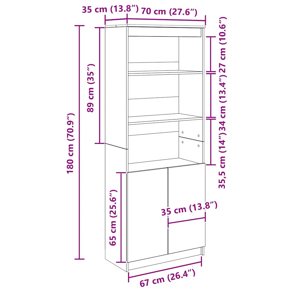 Visoka komoda siva sonome 70x35x180 cm od konstruiranog drva