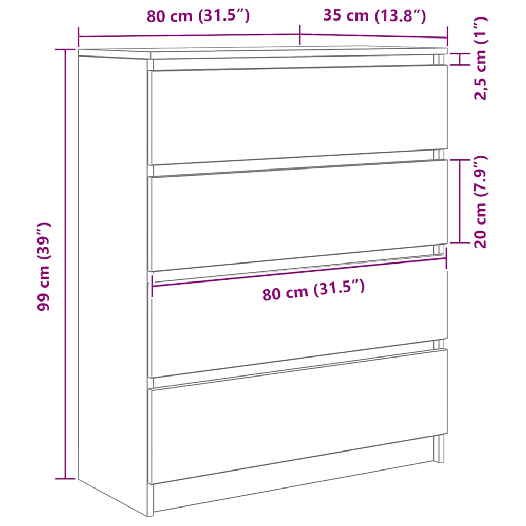 Komoda crni hrast 80x35x99 cm od konstruiranog drva