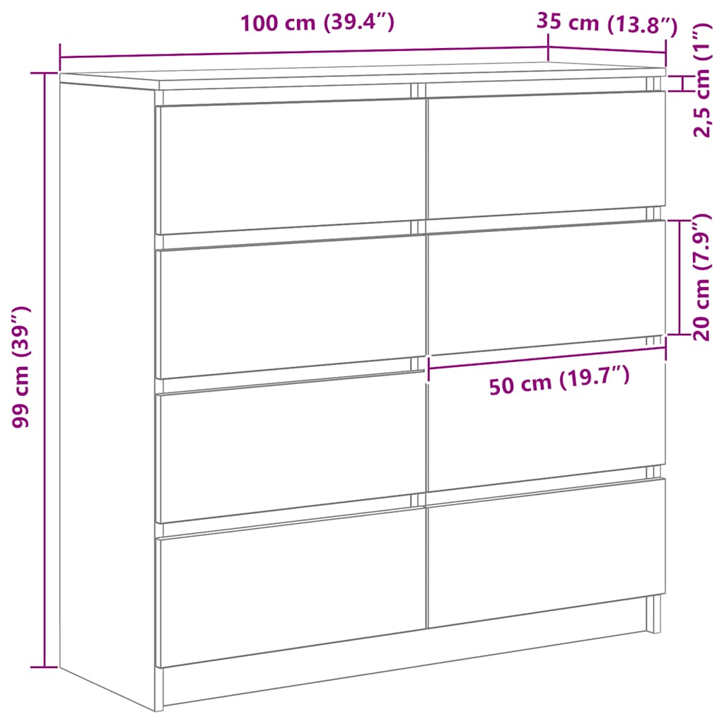 Komoda dimljeni hrast 100x35x99 cm od konstruiranog drva
