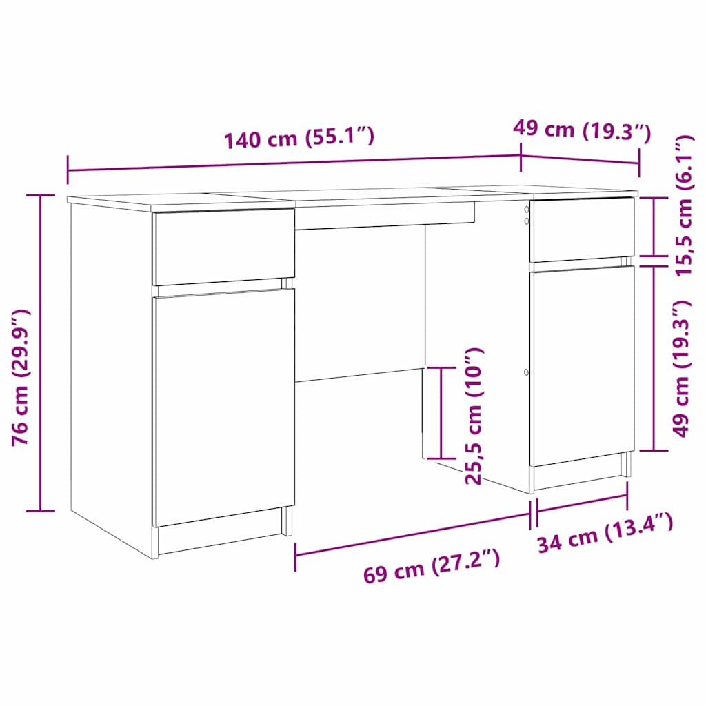 Stol s ladicama Bijelo 140 x 49 x 76 cm Konstruirano drvo