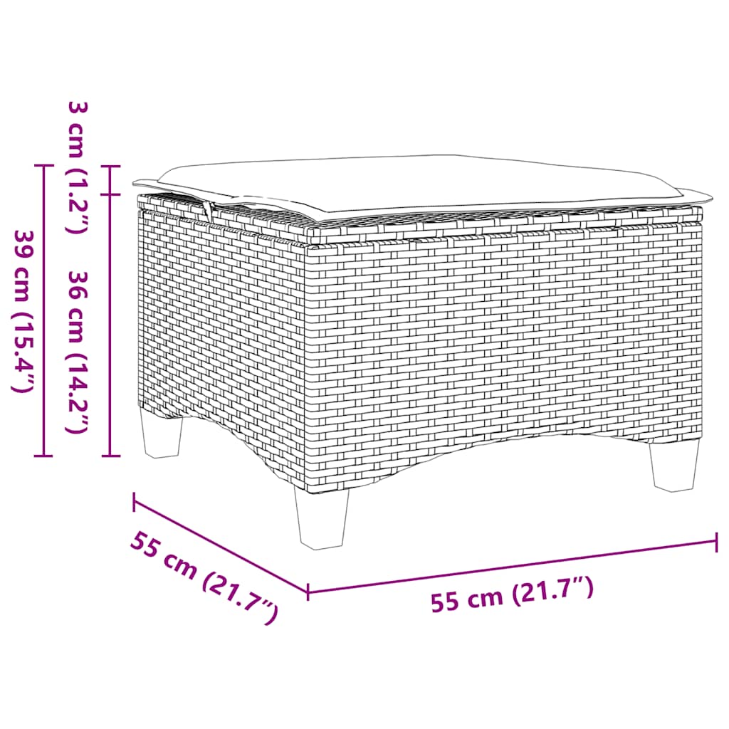 Vrtni tabure s jastucima 2 kom smeđi 55x55x36 cm poliratan