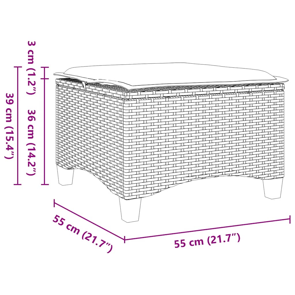 Vrtni tabure s jastucima 2 kom smeđi 55x55x36 cm poliratan