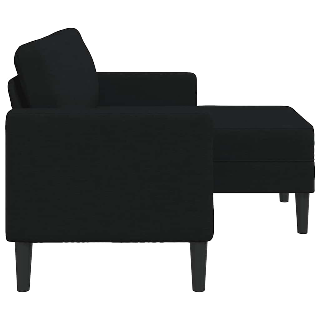Sofa 2-sjed s ležaljkom u obliku slova L, crna tkanina 125 cm