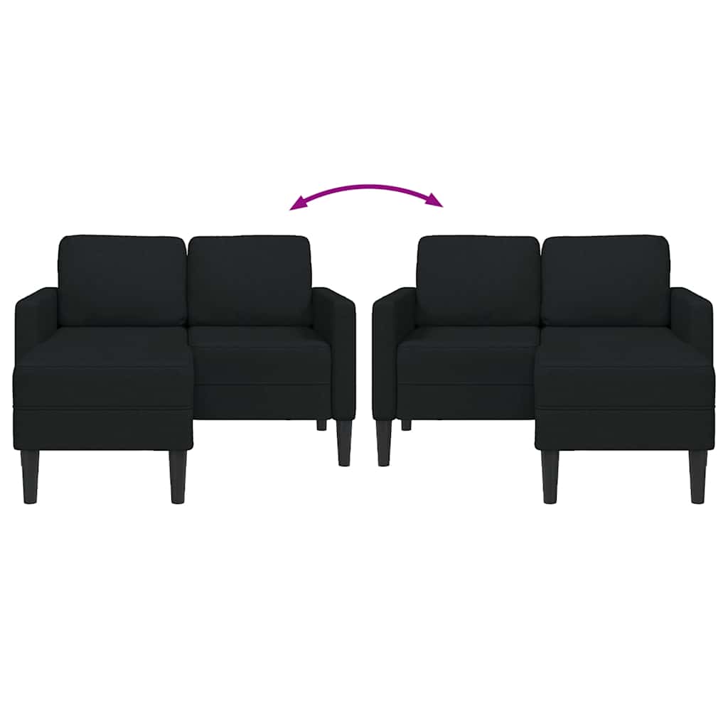 Sofa 2-sjed s ležaljkom u obliku slova L, crna tkanina 125 cm