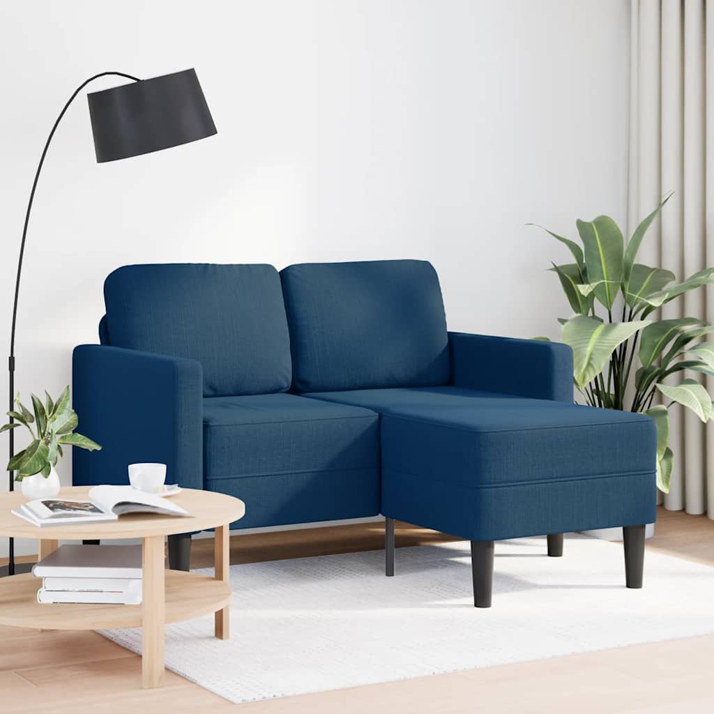 Sofa 2-sjed s ležaljkom u obliku slova L plava 125 cm tkanina