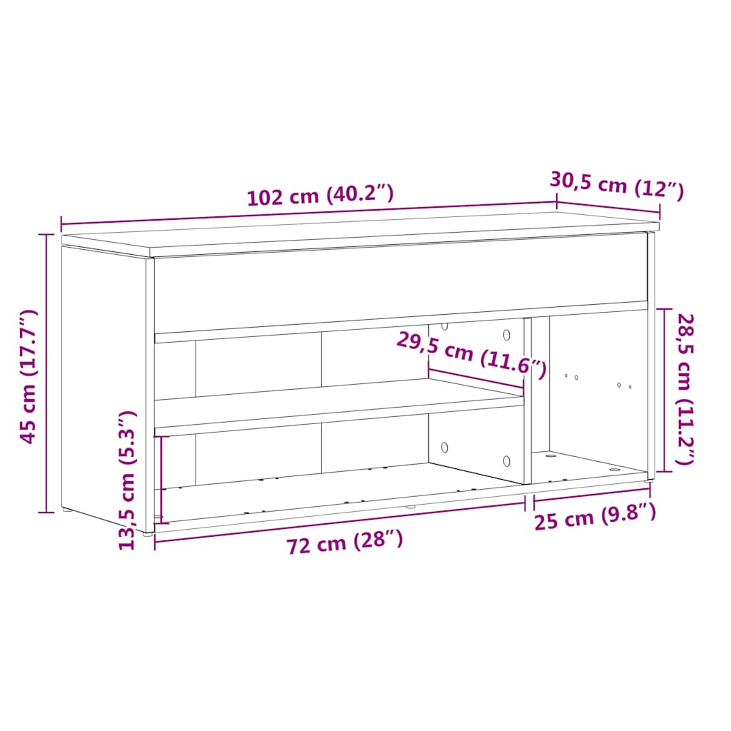 Klupa za cipele bijela 102x30,5x45 cm izrađeno drvo
