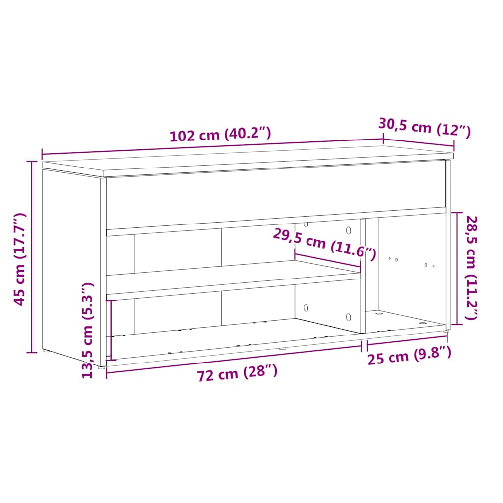 Klupa za cipele boja betona 102x30,5x45 cm konstruirano drvo