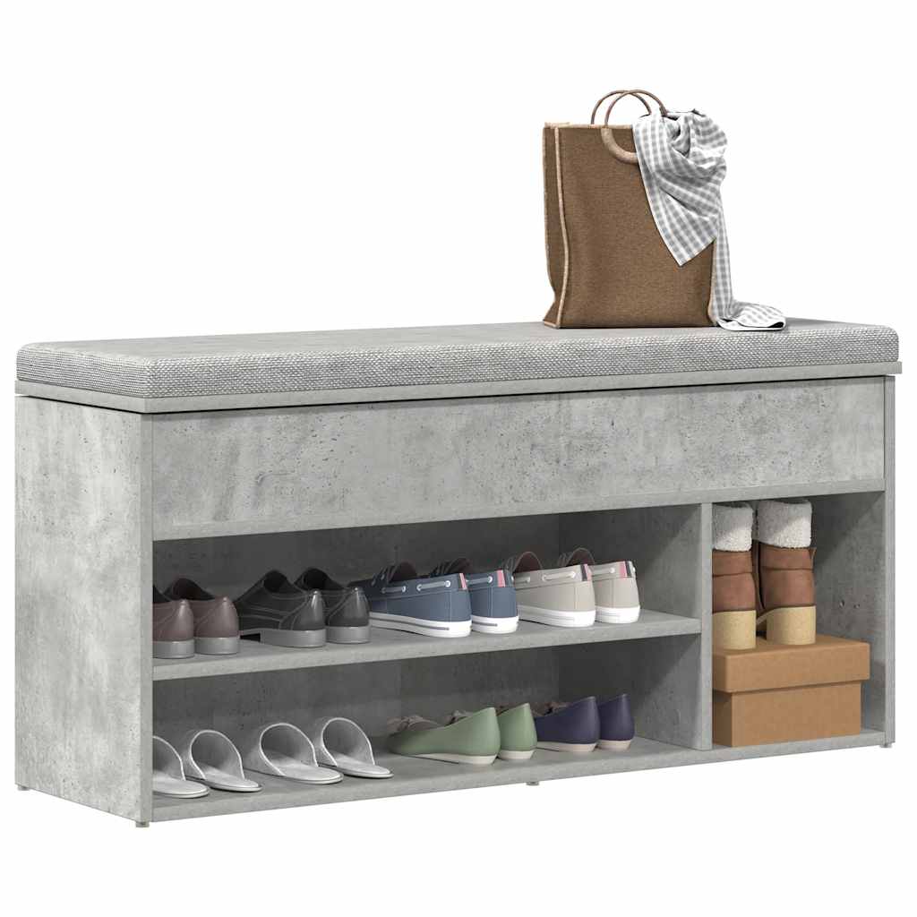 Klupa za cipele boja betona 102x30,5x45 cm konstruirano drvo