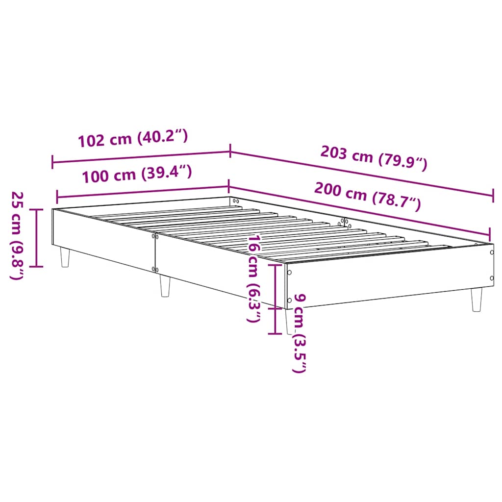 Okvir kreveta bez madraca crni 100x200 cm izrađeno drvo