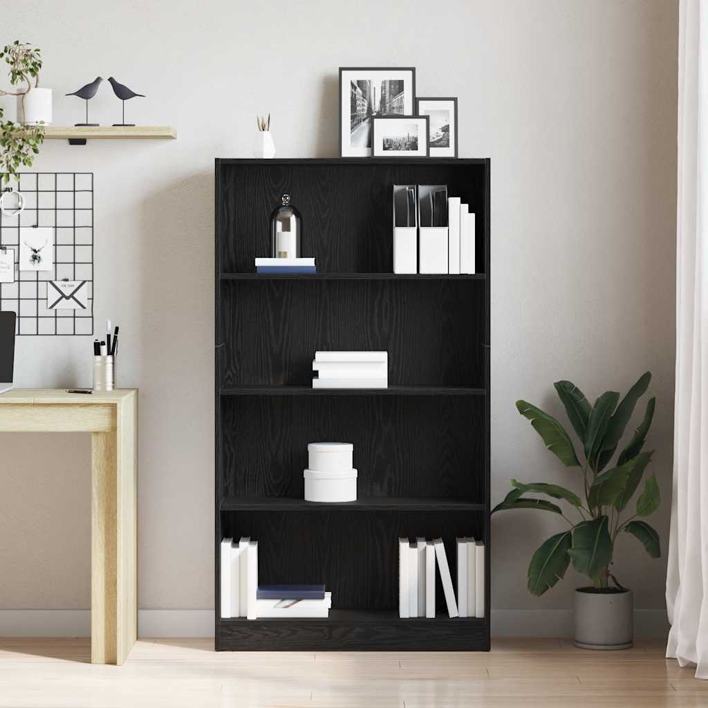 Polica za knjige s 4 etaže crni hrast 80x24x143 cm inženjerski drvo