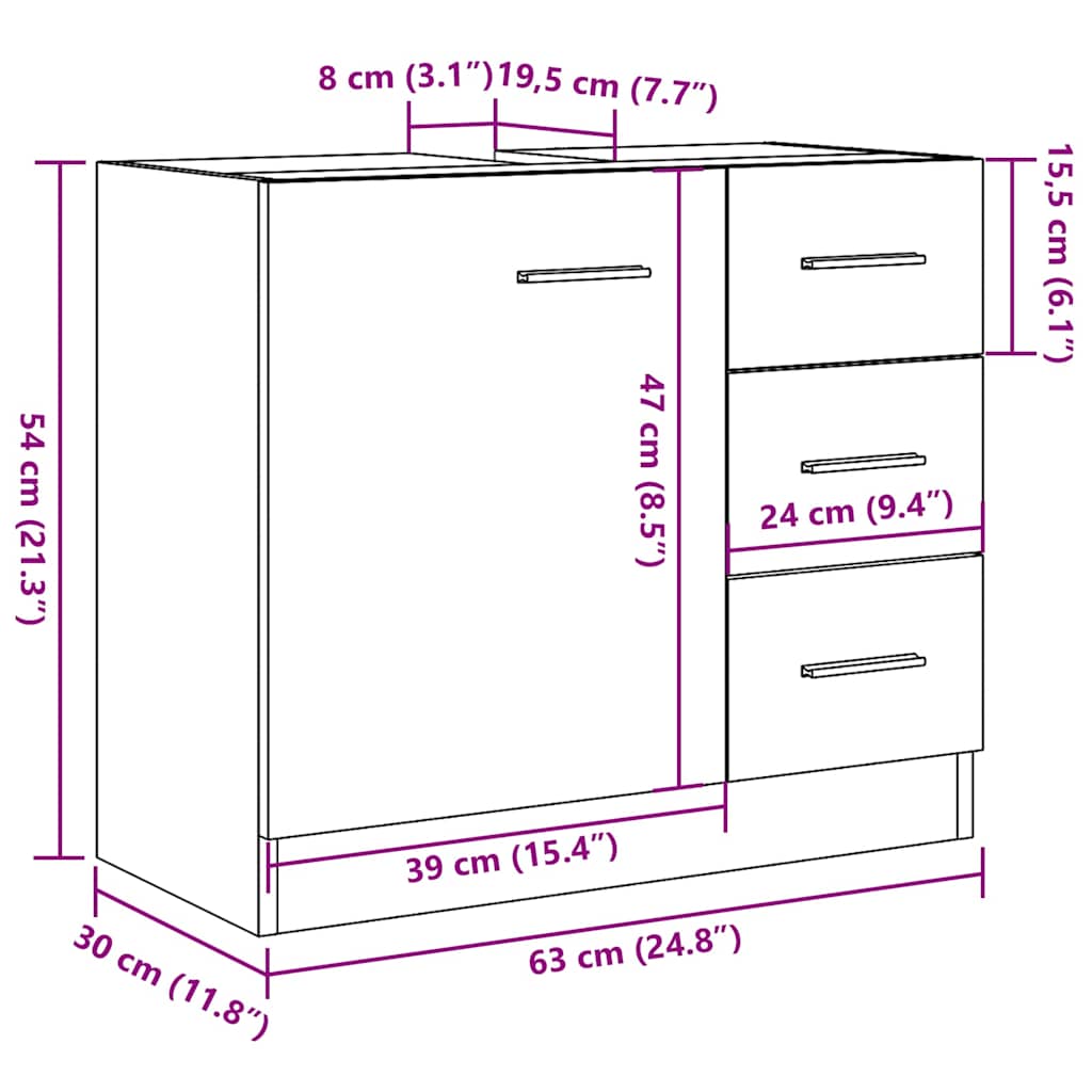 Ormarić za umivaonik crni hrast 63x30x54 cm inženjerski drvo
