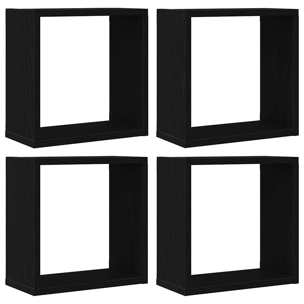 Zidne kockaste police 4 kom crni hrast 30x15x30 cm inženjersko drvo