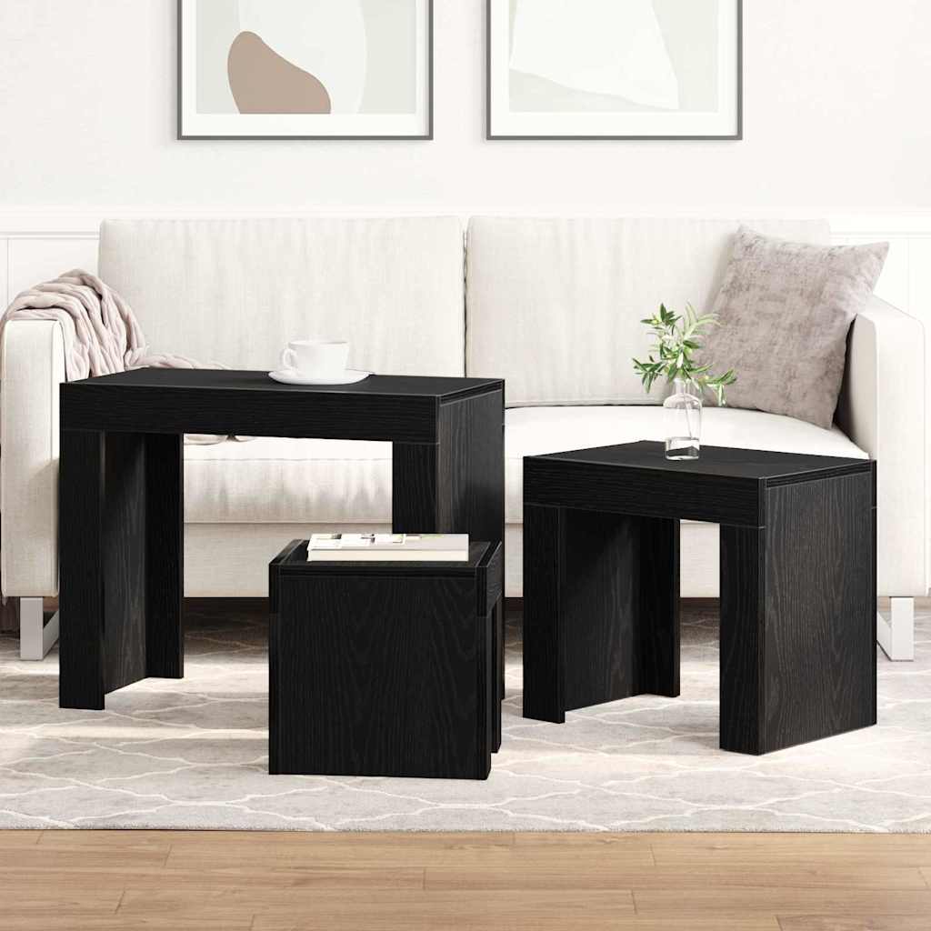 Stolovi za slaganje 3 pcs Crni hrast Konstruirano drvo