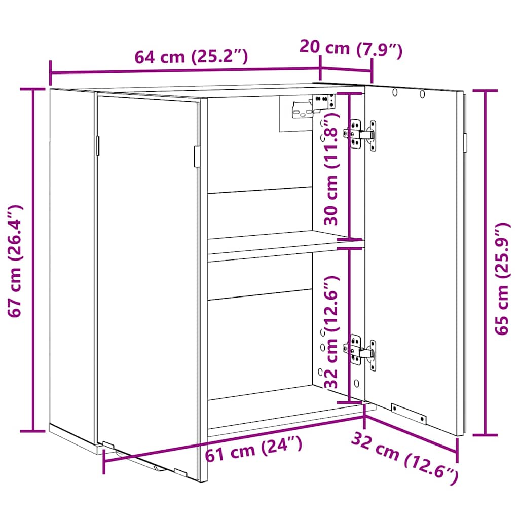 Ogledalo ormar Crni hrast 64 x 20 x 67 cm Konstruirano drvo