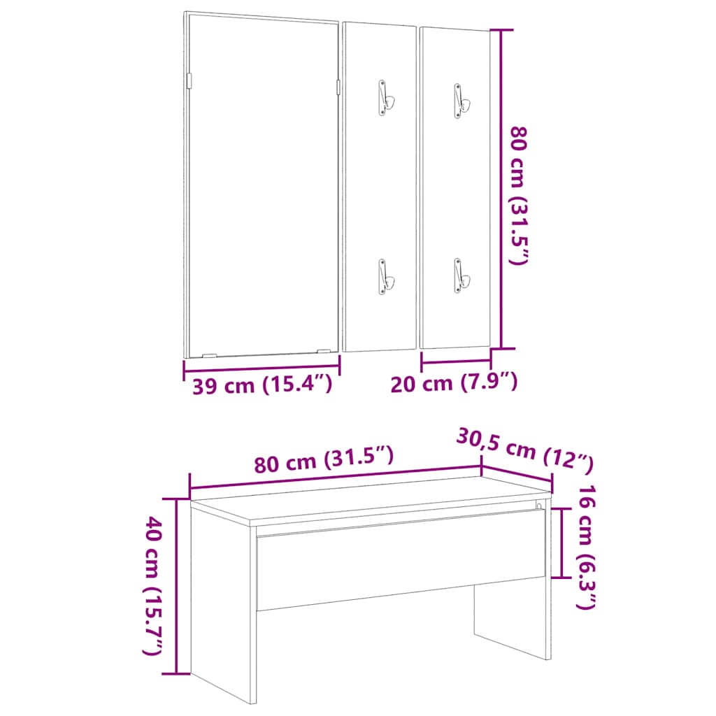 Set namještaja za predsoblje 4 pcs Crni hrast Konstruirano drvo