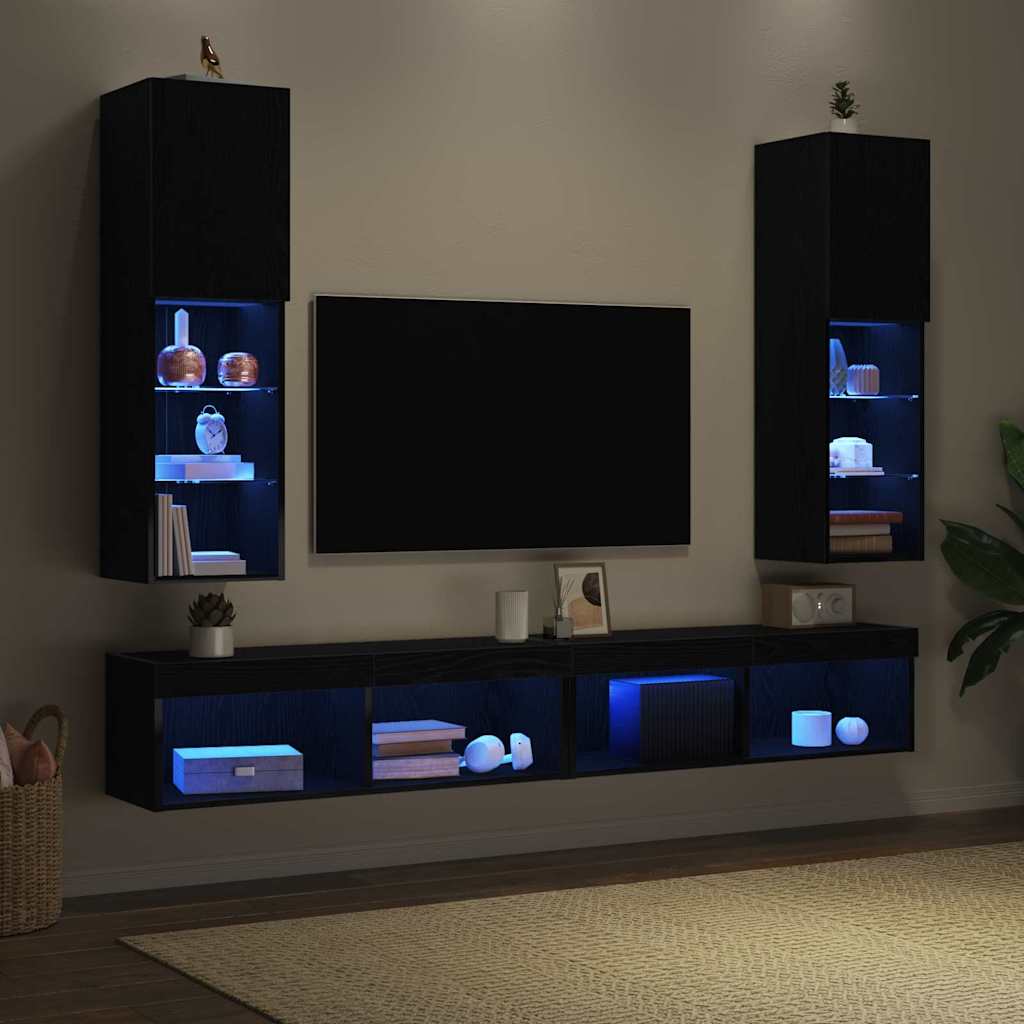 Set TV komoda Zidne 2 pcs Crni hrast 30,5 x 30 x 102 cm