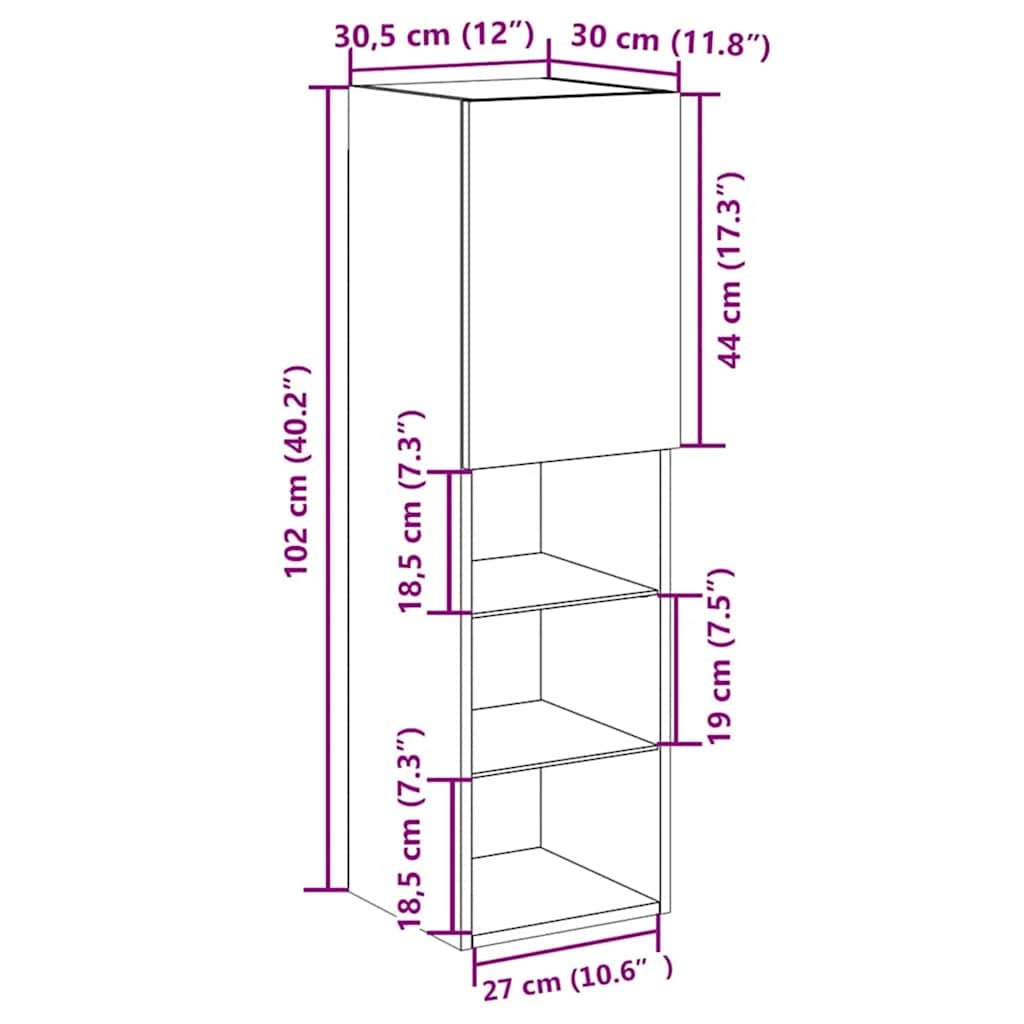 Set TV komoda Zidne 2 pcs Crni hrast 30,5 x 30 x 102 cm