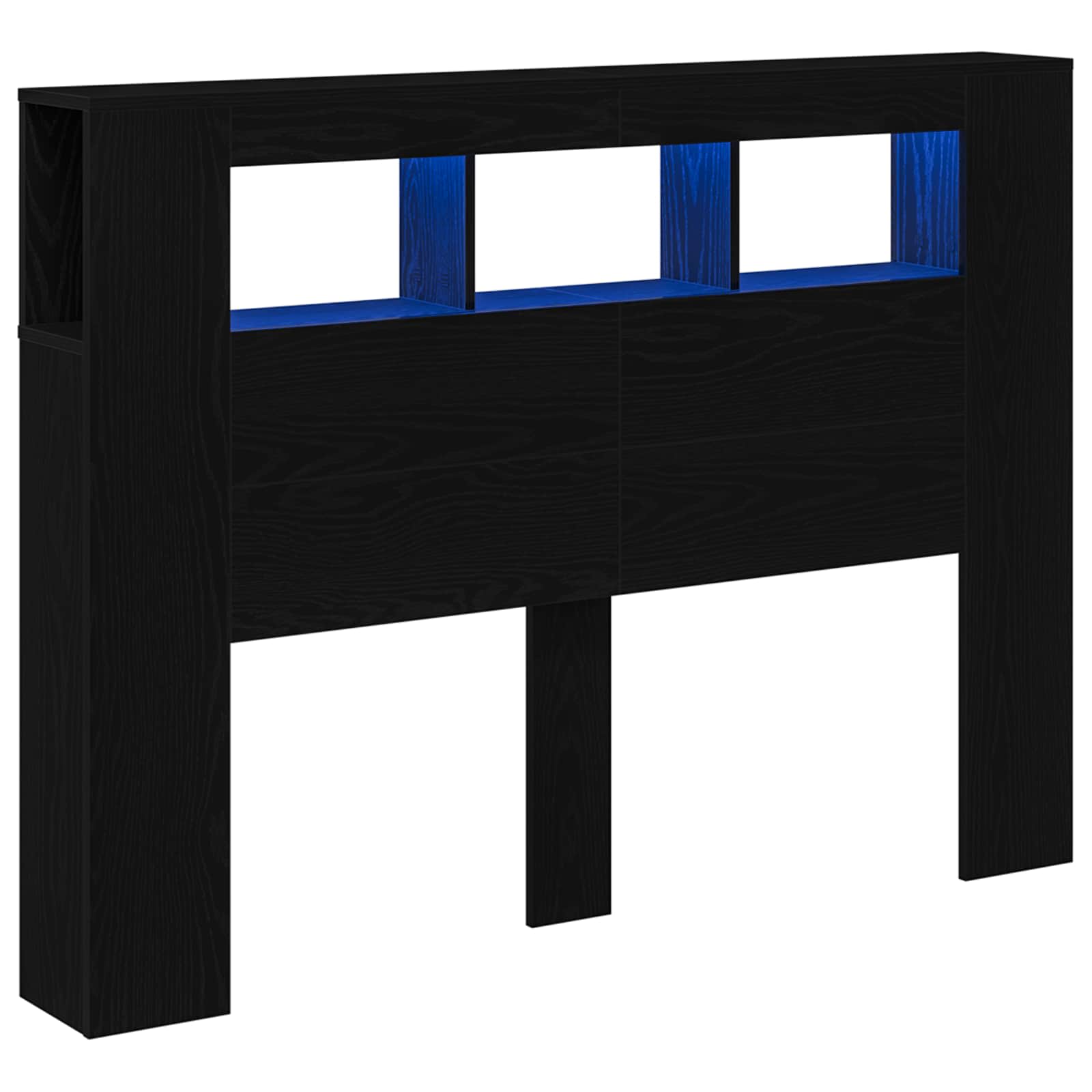 LED glava kreveta s policom Crni hrast 140 x 18,5 x 103,5 cm
