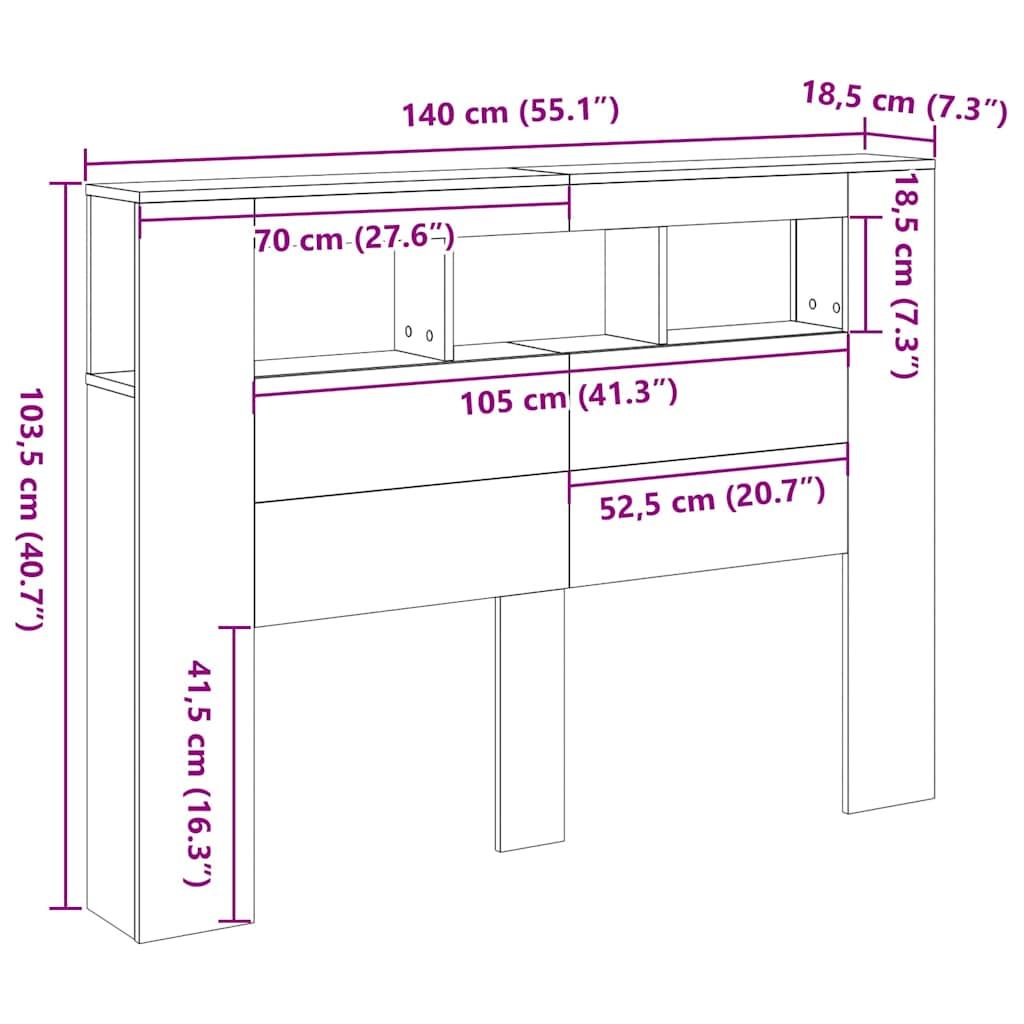 LED glava kreveta s policom Crni hrast 140 x 18,5 x 103,5 cm
