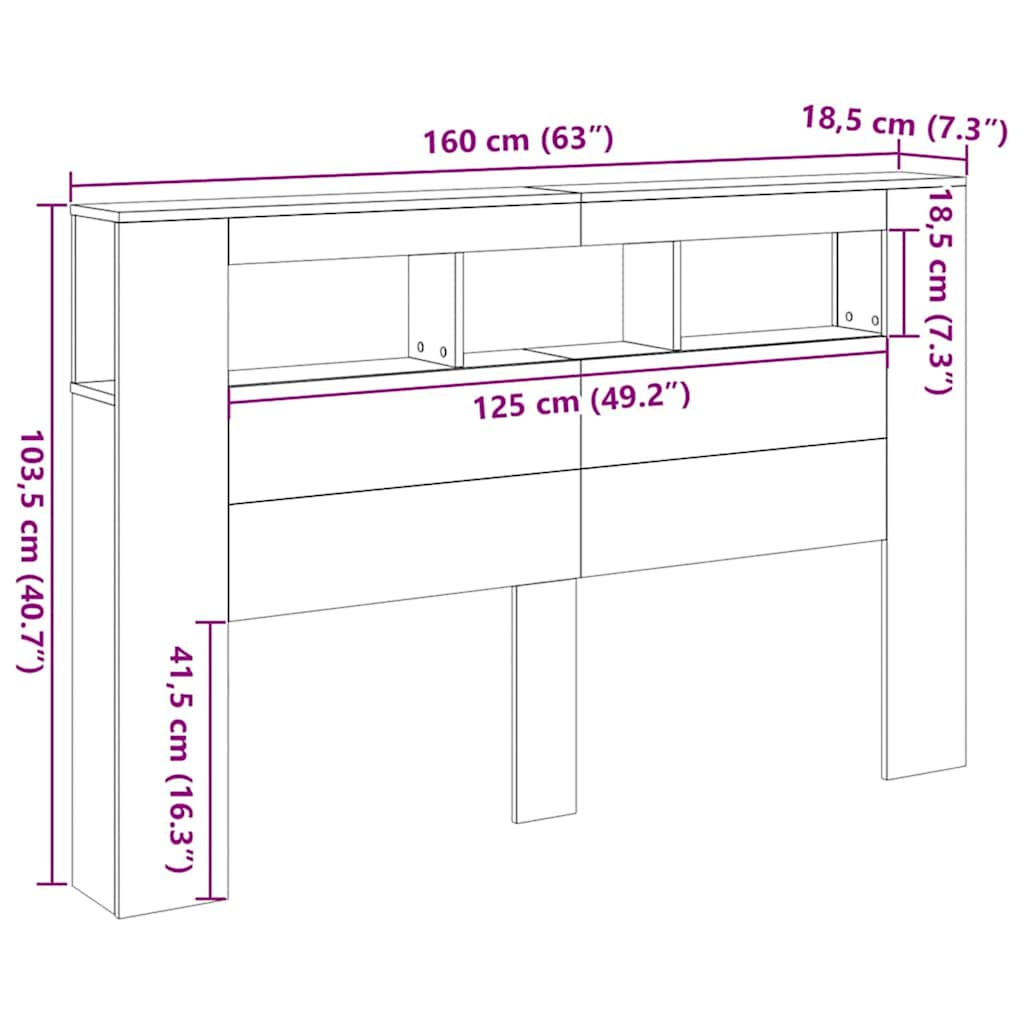 LED glava kreveta s policom Crni hrast 160 x 18,5 x 103,5 cm