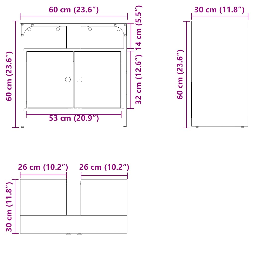 Ormarić za umivaonik u kupaonici crni hrast 60x30x60 cm inženjerski drvo