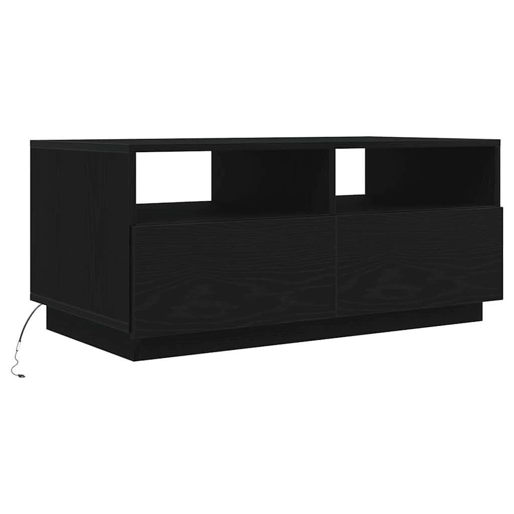 Klub stolić s LED svjetlima crni hrast 90x49x40 cm