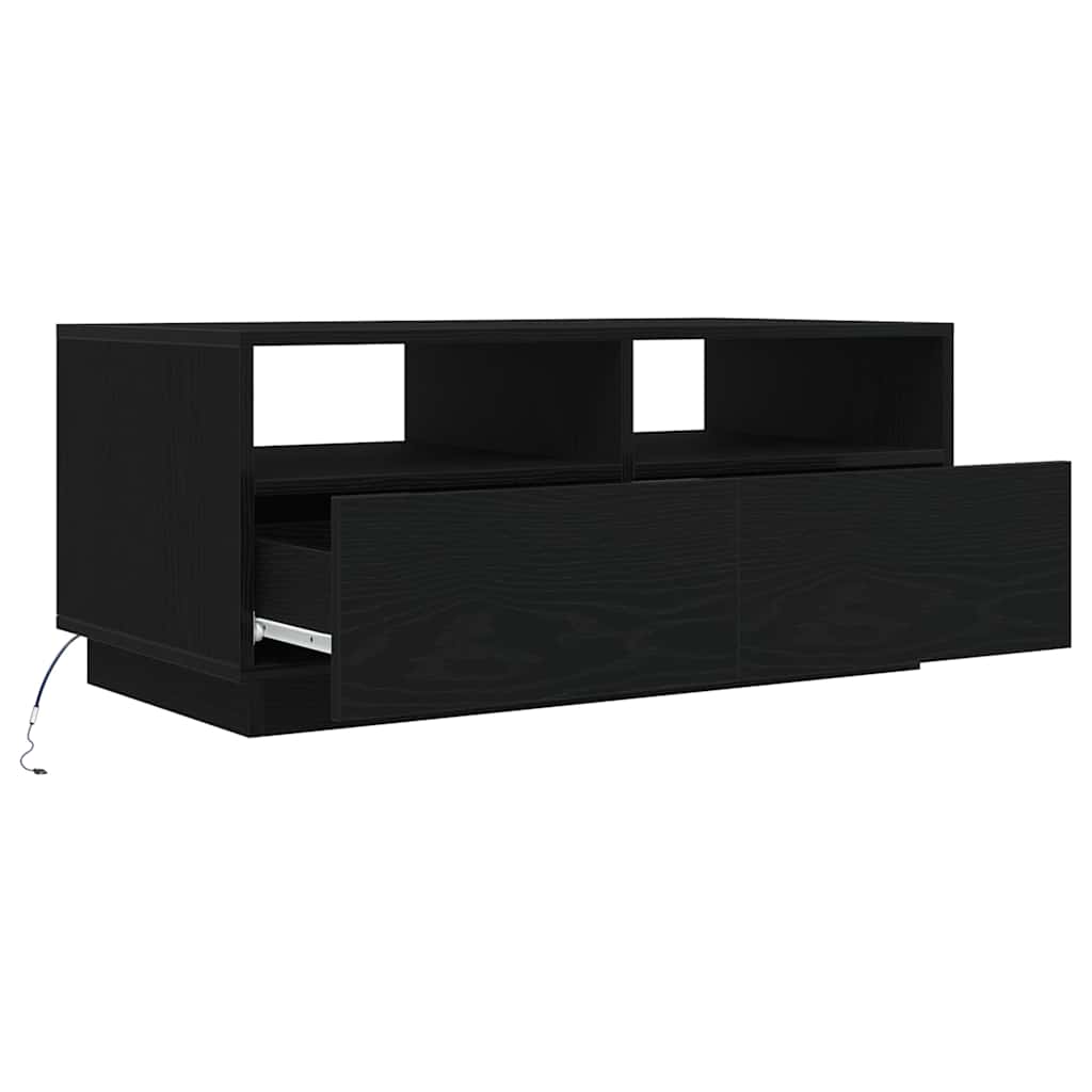 Klub stolić s LED svjetlima crni hrast 90x49x40 cm