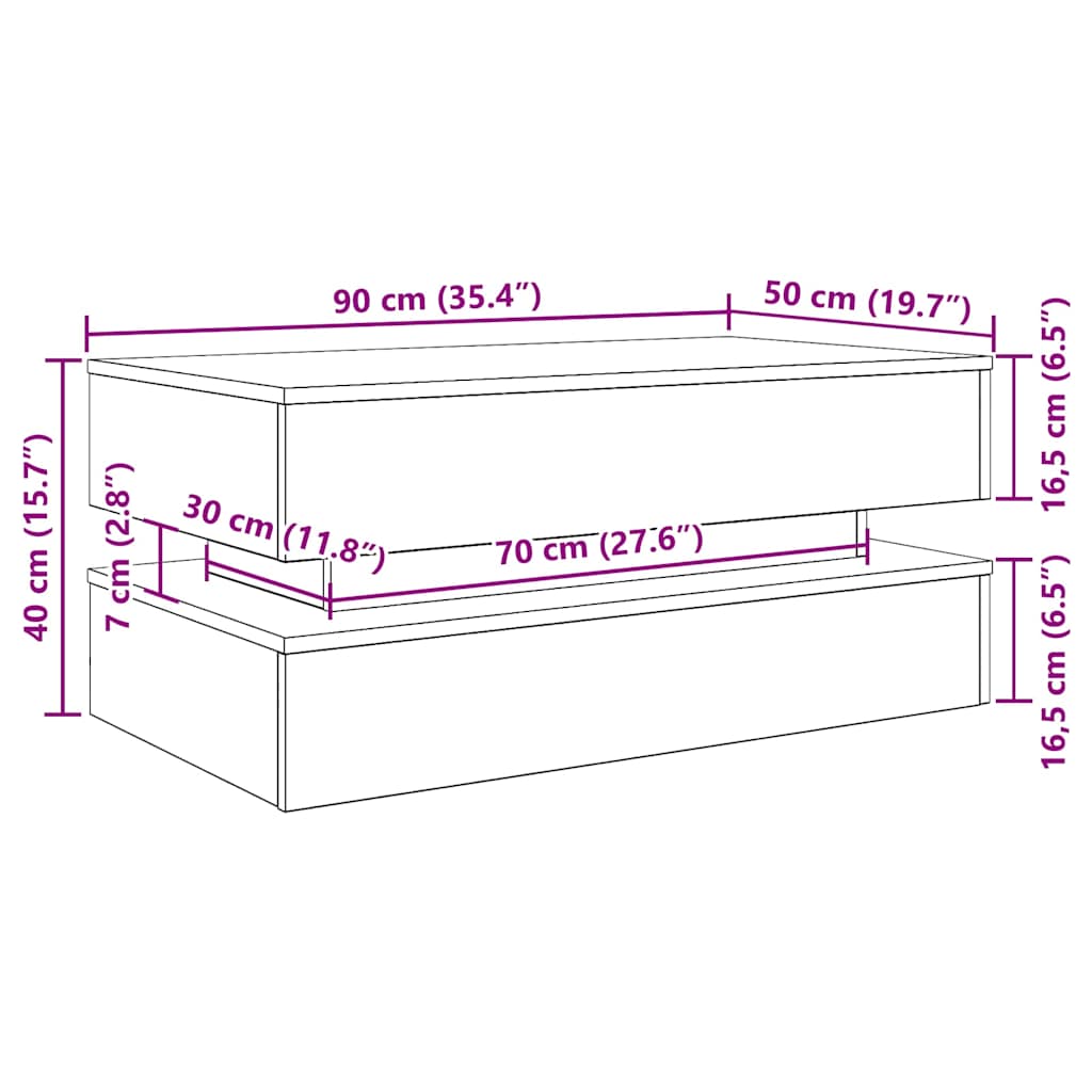 Klub stolić s LED svjetlima crni hrast 90x50x40 cm