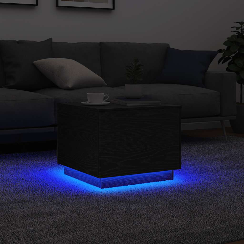 Klub stolić s LED svjetlima crni hrast 50x50x40 cm