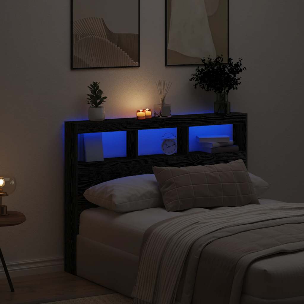Ormarić za uzglavlje LED boja crni hrasta 140x17x102 cm